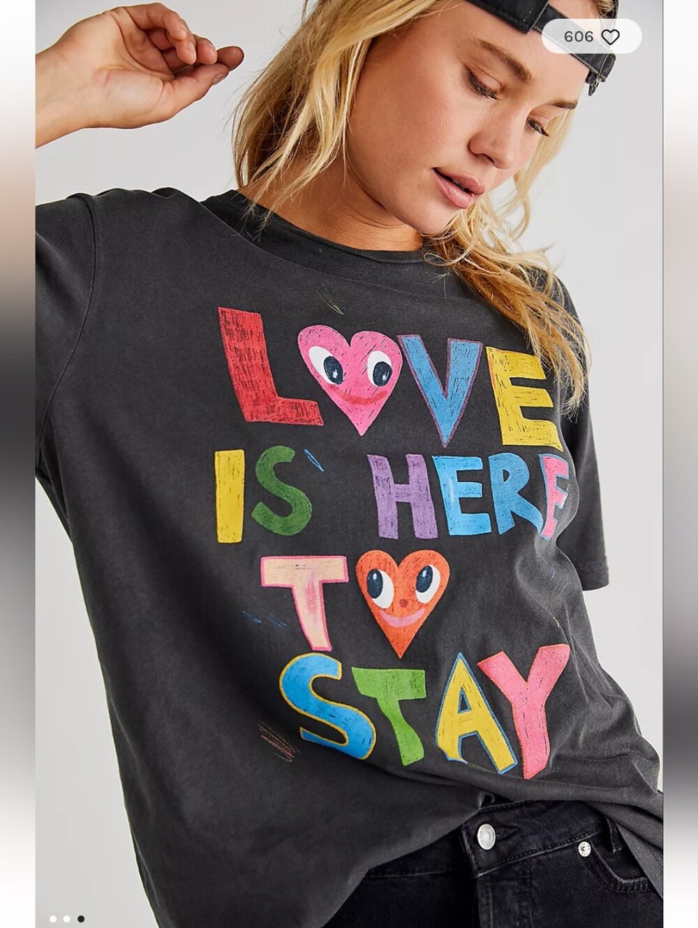 Free People X Midnight Rider Charcoal Graphic Tee "Love Is Here To Stay"